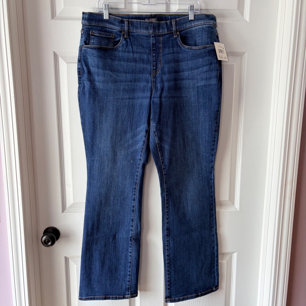 Falls Creek Womens Plus 1X Pull On Bootcut Jeans Dark Wash Blue Denim NWT